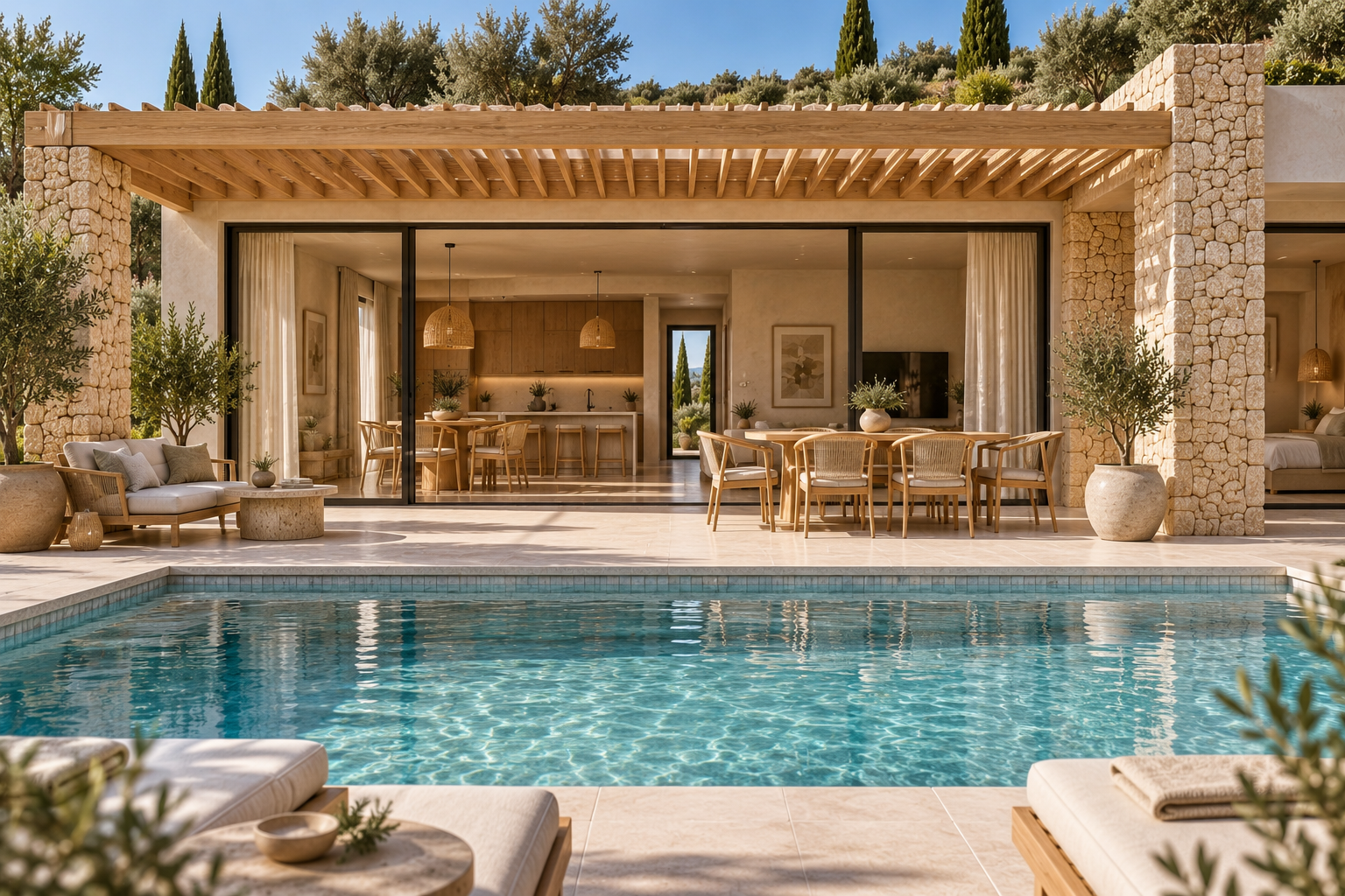 Olive Villas Greece villa pool overlooking the Greek coast
